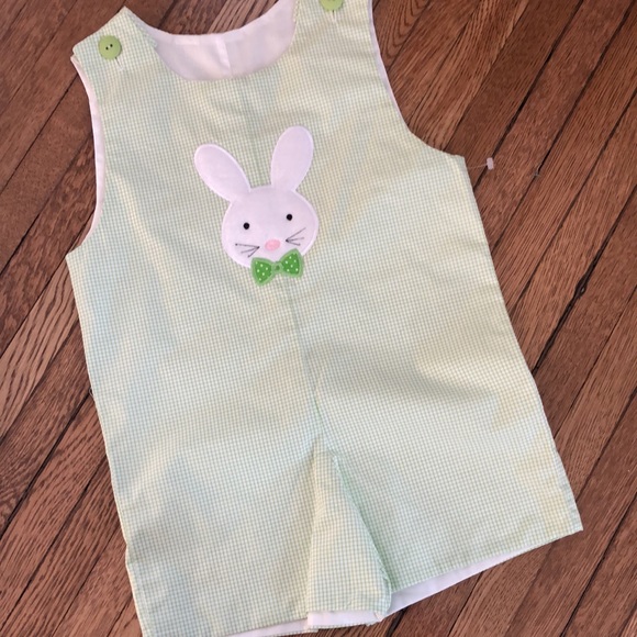 Boys 2t BEAUTIFUL green Easter bunny romper gingham check - Picture 1 of 7
